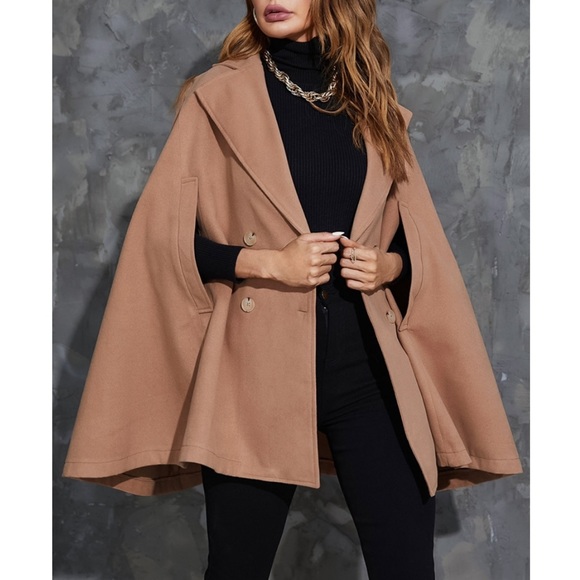 Camel double breasted cape coat - Picture 5 of 6